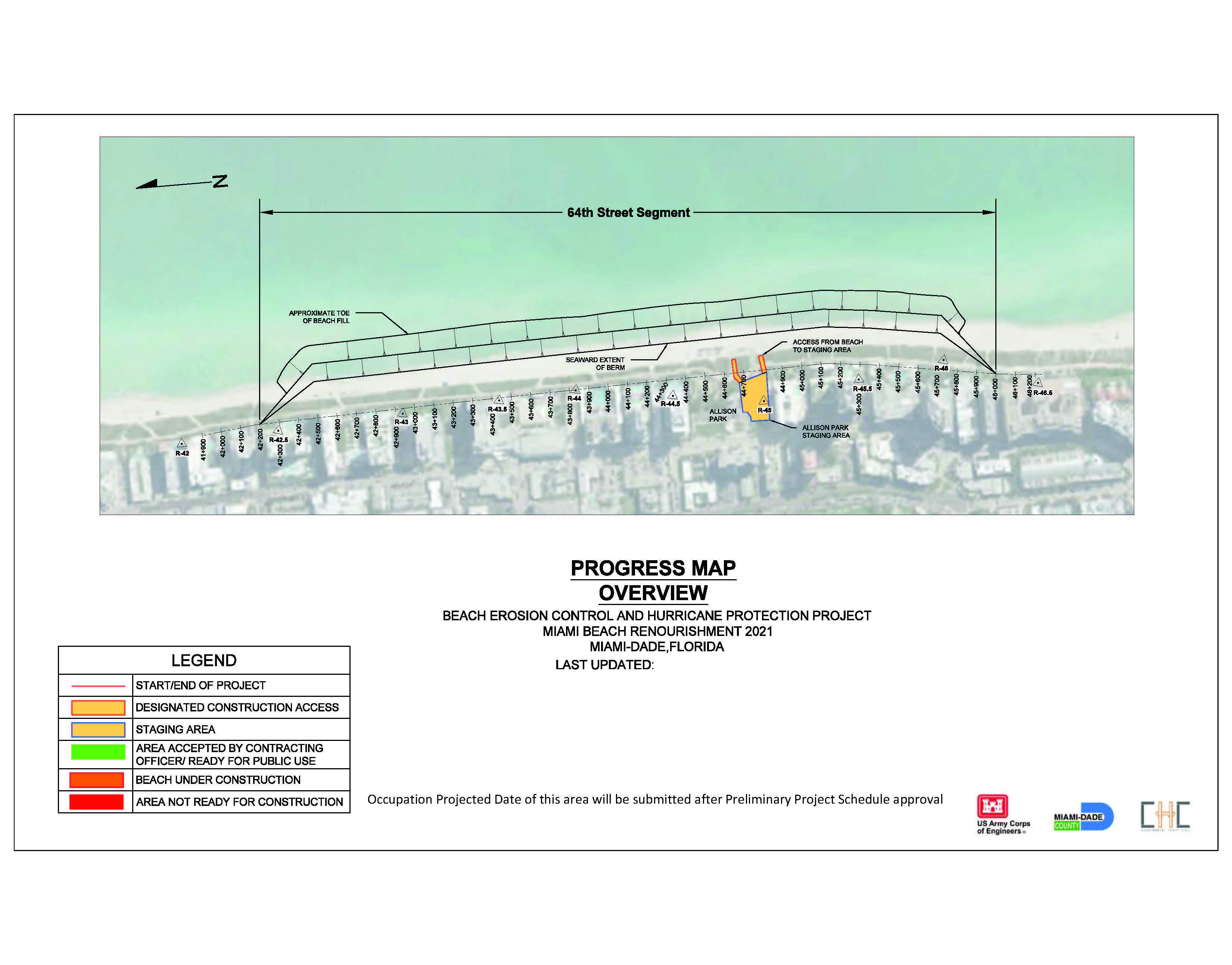 Map showing the 2021 Miami Beach Renourishment Project 64th Street Segment